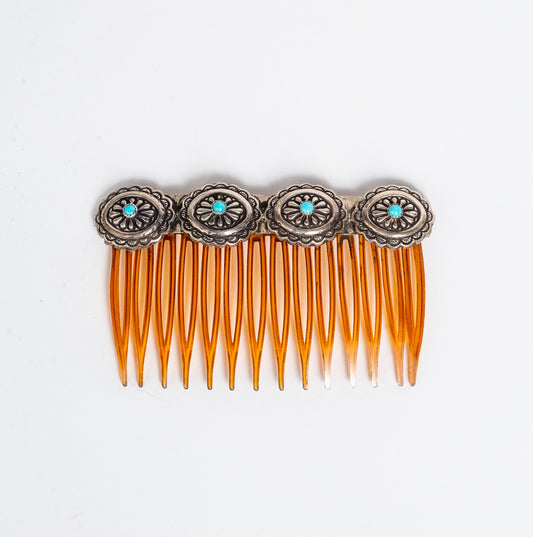 VINTAGE SILVER, TURQUOISE EMBELLISHED HAIR COMB JEWELRY