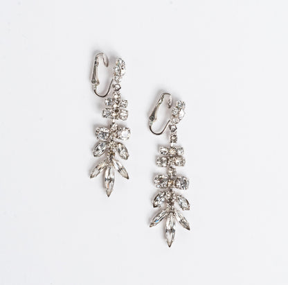 SIGNED SHERMAN CLEAR CRYSTAL RHINESTONE DANGLE CLIP ON CHANDELIER EARRINGS