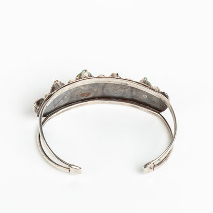 BEAUTIFUL VINTAGE ARTISAN CUFF SILVER, w/ CARVED TURQUOISE & CORAL BRACELET