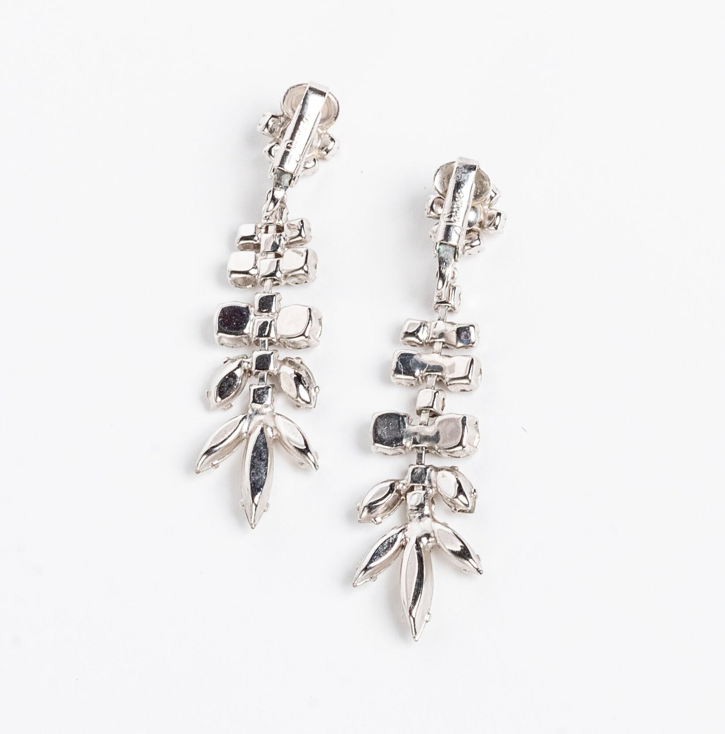 SIGNED SHERMAN CLEAR CRYSTAL RHINESTONE DANGLE CLIP ON CHANDELIER EARRINGS