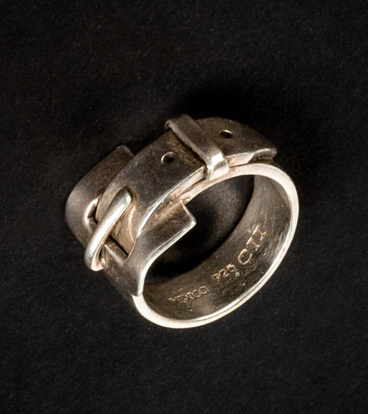 STERLING SILVER BUCKLE RING MEXICO 1970s SIZE 9.25