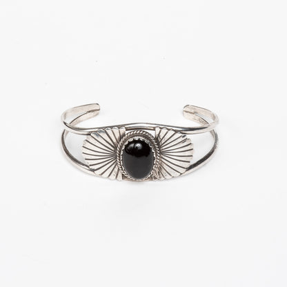 STERLING SILVER BLACK ONYX INDIGENOUS ARTIST HANDMADE CUFF
