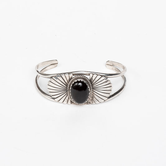STERLING SILVER BLACK ONYX INDIGENOUS ARTIST HANDMADE CUFF