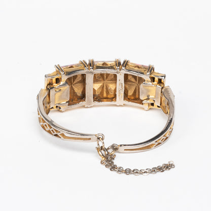 CANADIAN DESIGNED & MADE SIGNED KEYES GOLDTONE & AURORA RHINESTONE BRACELET SPRING BRACELET