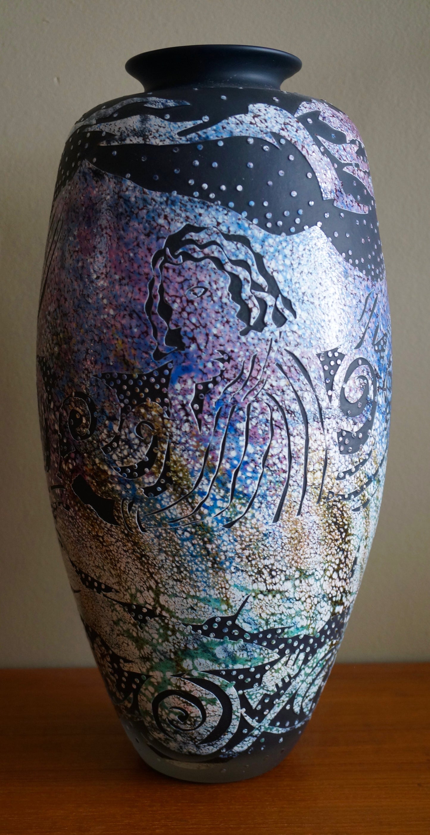 BIG THORN GLASS STUDIO OCEAN VASE by CANADIAN ARTIST JOHN KEPKIEWICZ