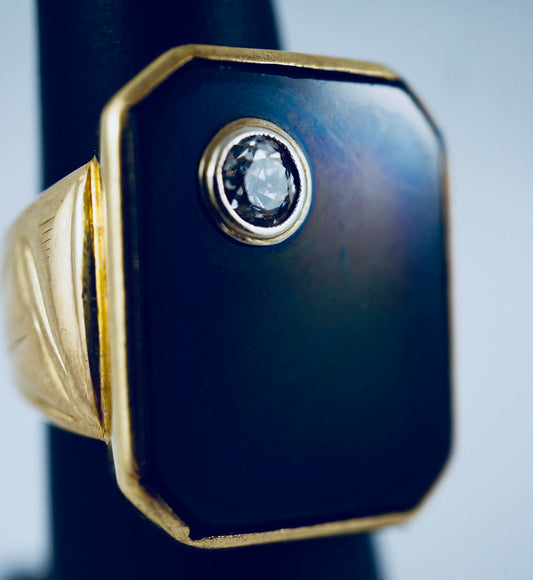 BLACK ONYX & DIAMOND KARAT  RING, SIZE?