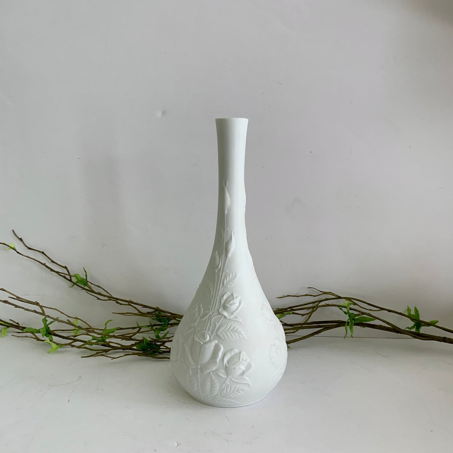 AK KAISER GERMANY MATTE BISQUE PORCELAIN CERAMIC VASE- ART NOUVEAU ROSE MOTIF