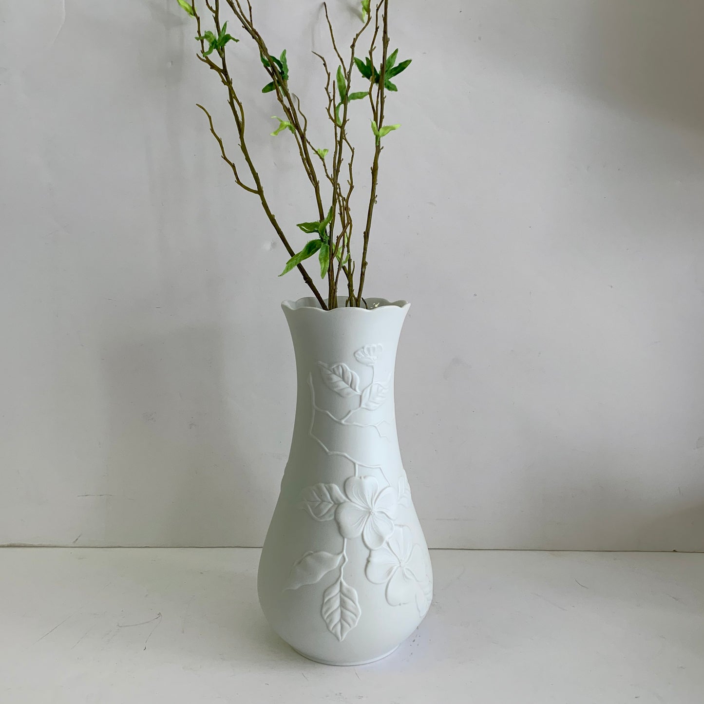 AK KAISER GERMANY MATTE BISQUE PORCELAIN VASE- ROSE FLORAL MOTIF