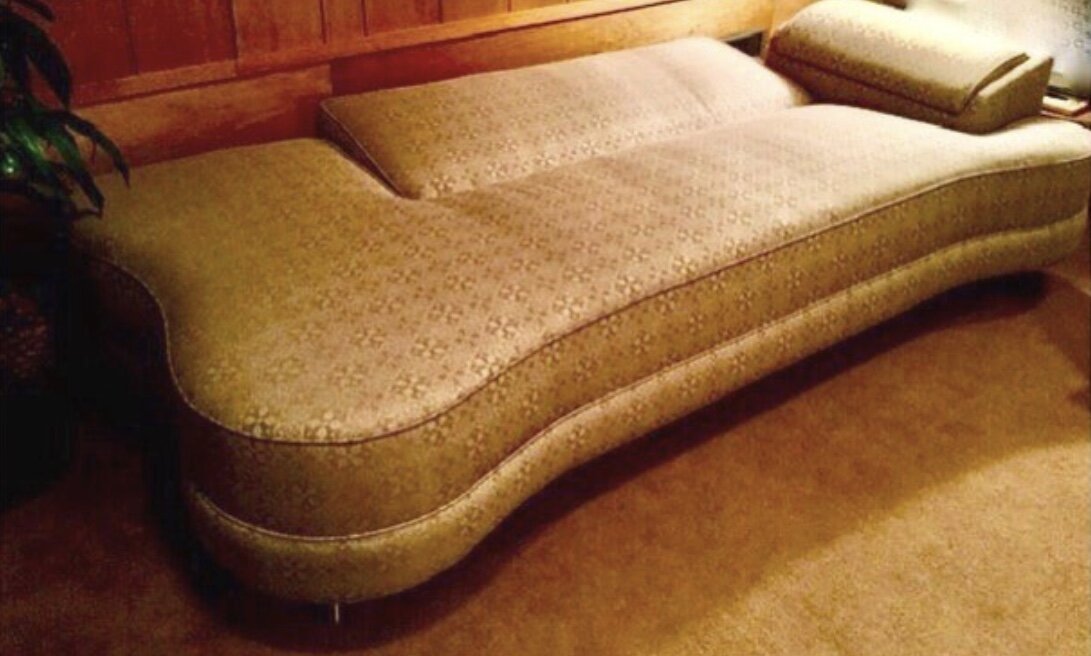 1950's 1960's REUPHOLSTERED CURVY SOFA/COUCH FOLDS to DAYBED