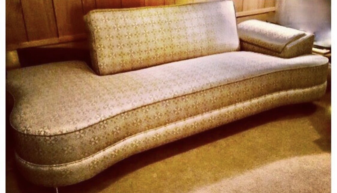 1950's 1960's REUPHOLSTERED CURVY SOFA/COUCH FOLDS to DAYBED