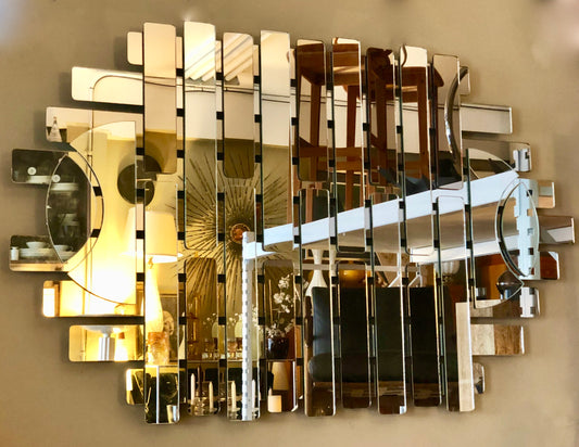 MASSIVE 
OP ART/ OR /DECO STYLE '80S 
POST MODERN SCULPTURAL MIRROR