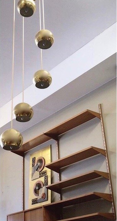 SONNEMAN STYLE BRASS EYEBALL ADJUSTABLE CASCADE CHANDELIER