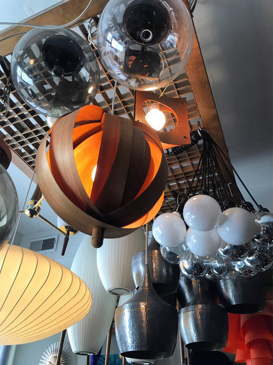 TEAK VENEER NAUTILUS PENDANT SWAG LIGHT/LAMP