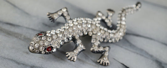 LARGE 1940'S RHINESTONE GECKO PIN | BROOCH