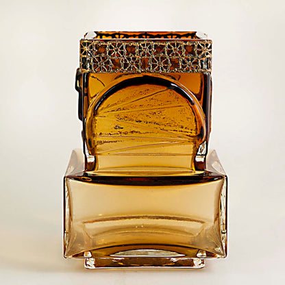 RIIHIMAKI KUMELA AMBER GLASS VASE w/ PENTTI SARPANEVA CAST BRONZE