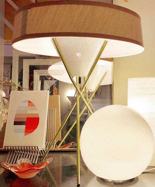 GERALD THURSTON for LIGHTOLIER TRIPOD TABLE LAMP/ NEW CUSTOM SHADE