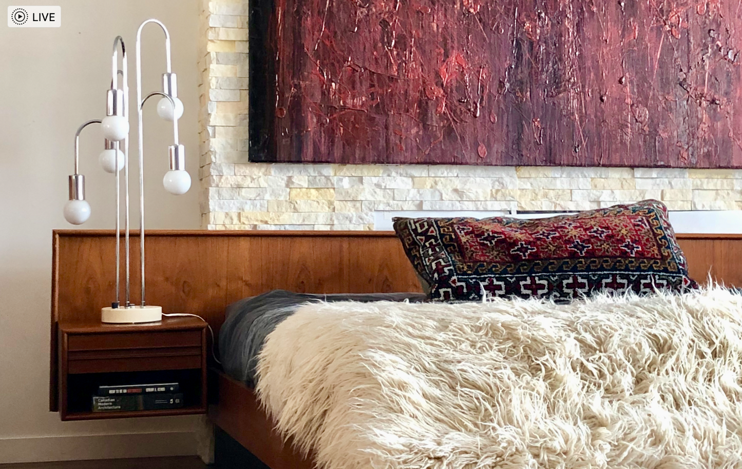 SLEEK STREAMLINED FULL/DOUBLE TEAK HEADBOARD w/ REFINISHED FLOATING BEDSIDE TABLES
