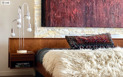SLEEK STREAMLINED FULL/DOUBLE TEAK HEADBOARD w/ REFINISHED FLOATING BEDSIDE TABLES