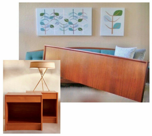 SLEEK STREAMLINED MID CENTURY TEAK QUEEN or KING HEADBOARD