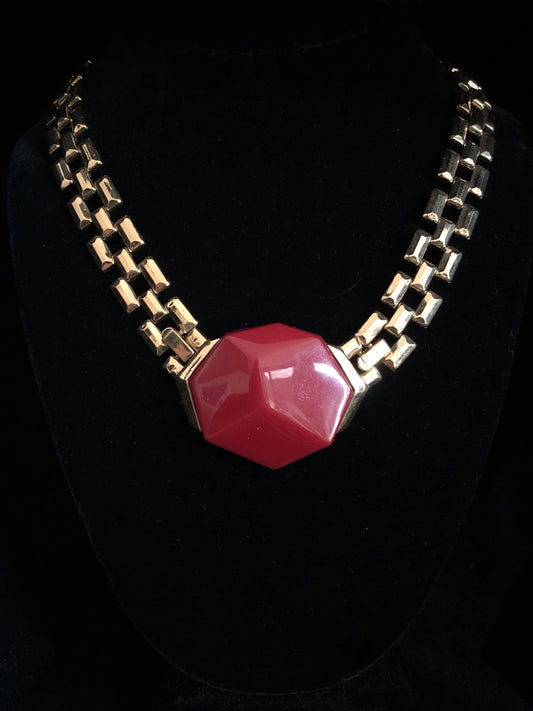 SIGNED BOLD GOLDTONE CHUNKY CHAIN TRIFARI CONVERTIBLE NECKLACE 1970s-1980s