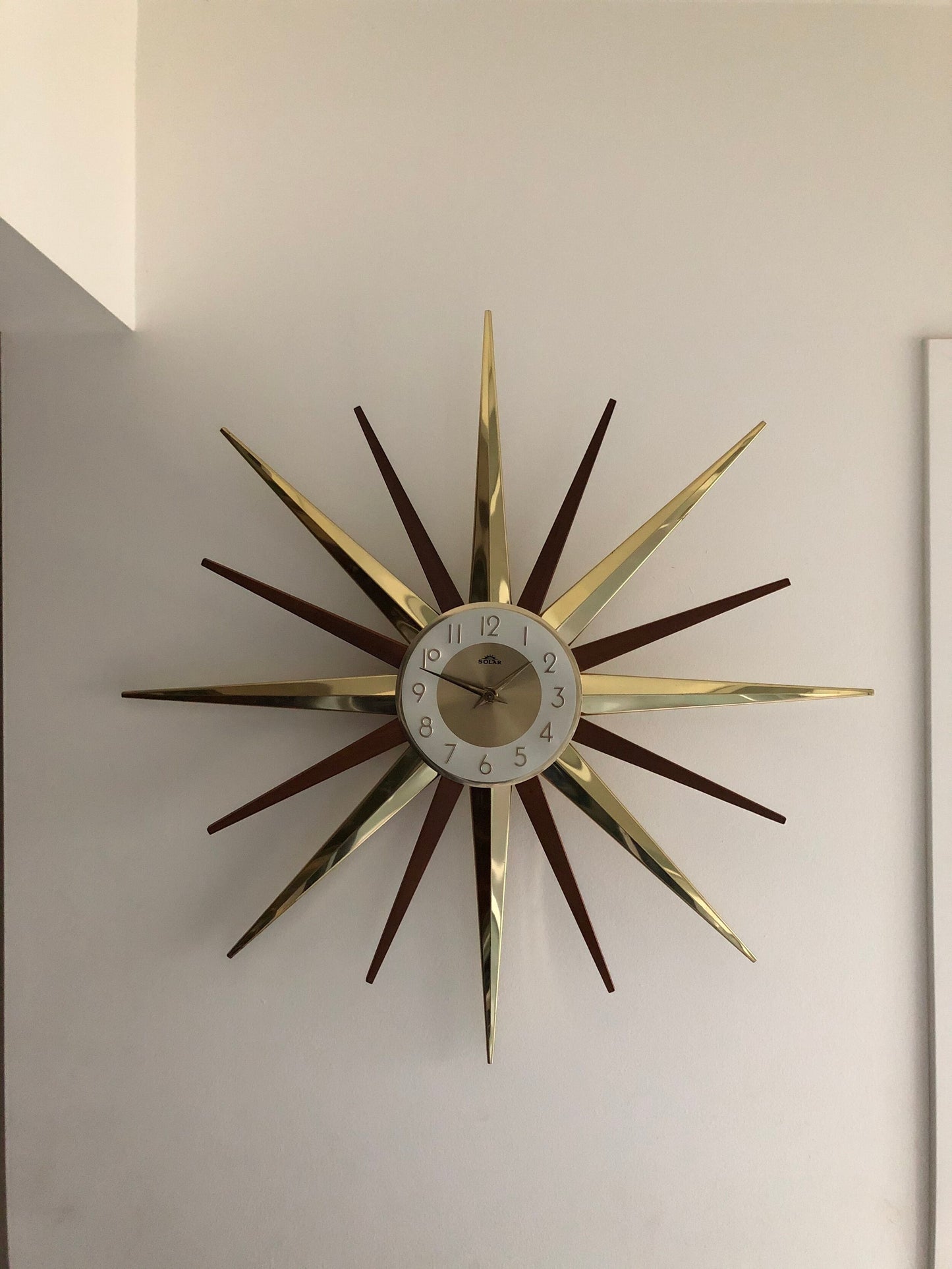 FANTASTIC TEAK & BRASS STARBURST | SUNBURST WALL CLOCK