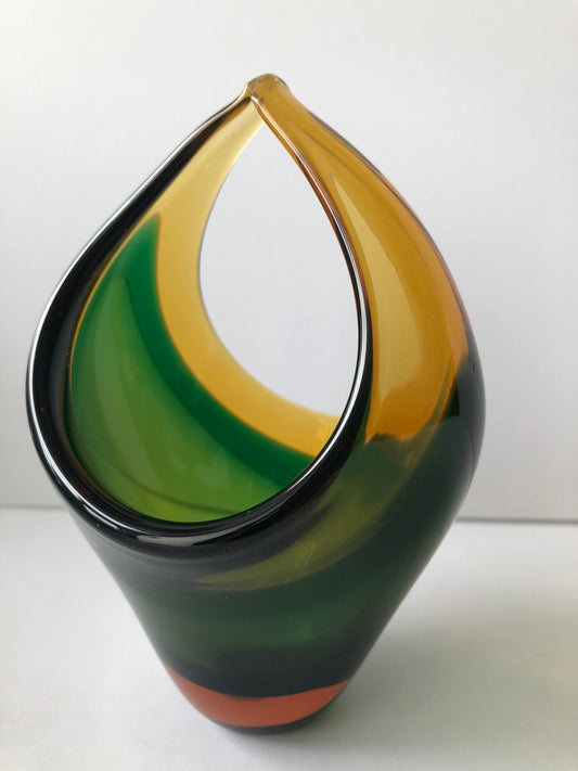 STUNNING HANDBLOWN SOMMERSO GLASS BASKET