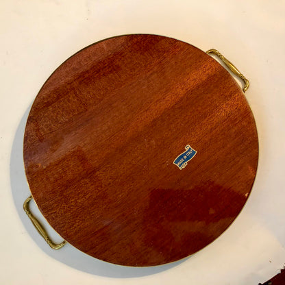 ROUND ITALIAN MARQUETRY & BRASS SERVING TRAY