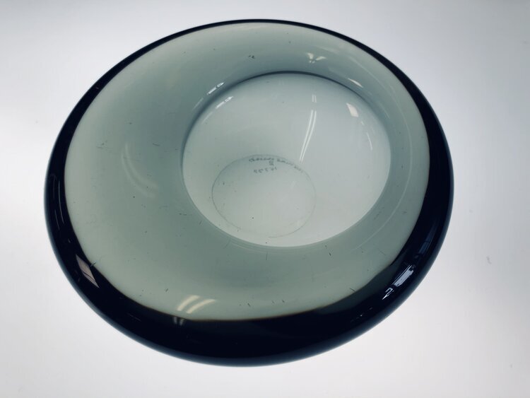 PER LUTKEN for HOLMEGAARD HEAVY DANISH SMOKY GLASS ASYMMETRIC HANDMADE DISH