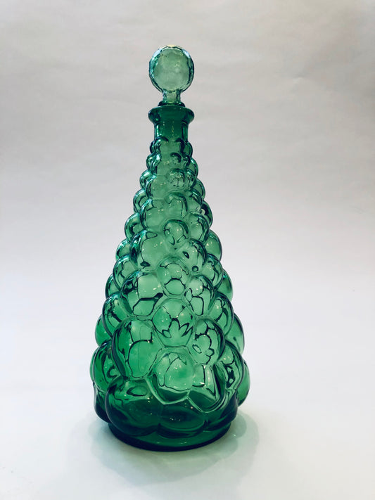 ITALIAN EMPOLI BUBBLE GREEN DECANTER w/STOPPER GENIE BOTTLE