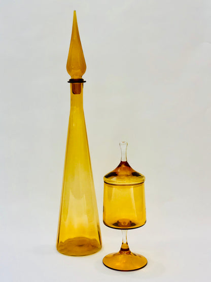 ITALIAN AMBER GLASS DECANTER W/ STOPPER GENIE BOTTLE