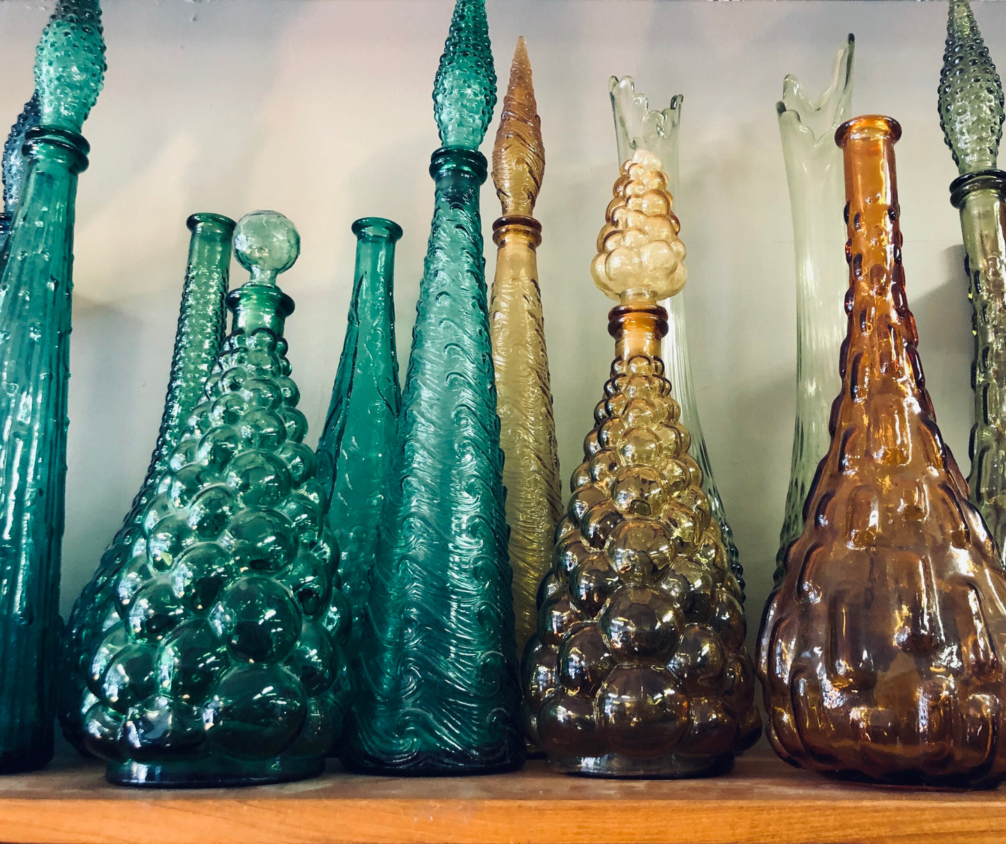 ITALIAN EMPOLI BUBBLE GREEN DECANTER w/STOPPER GENIE BOTTLE