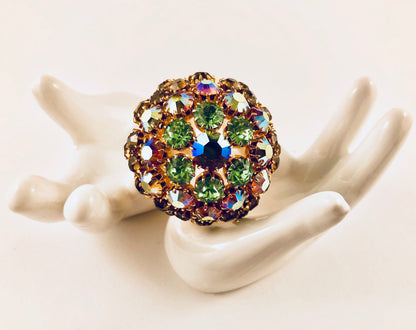 AROURA BOREALIS RHINESTONE DOMED BROOCH | PIN
