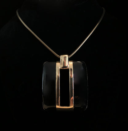 MONET 1980s SQUARE GOLDTONE & ENAMEL NECKLACE