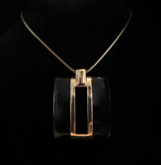 MONET 1980s SQUARE GOLDTONE & ENAMEL NECKLACE
