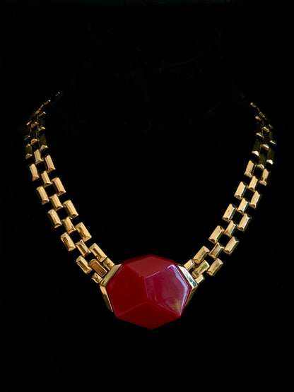 SIGNED BOLD GOLDTONE CHUNKY CHAIN TRIFARI CONVERTIBLE NECKLACE 1970s-1980s