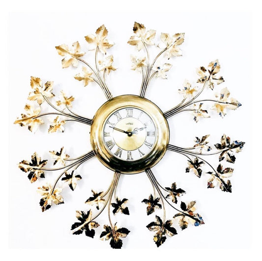 BRASS FLORAL MOTIF STARBURST | SUNBURST CLOCK