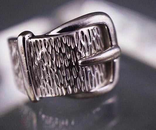 TEXTURED STERLING SILVER BUCKLE RING, SIZE 8