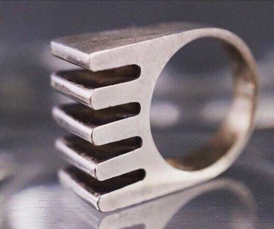 MODERNIST STERLING SILVER ARCHITECTURAL RING, SIZE 5.75-6