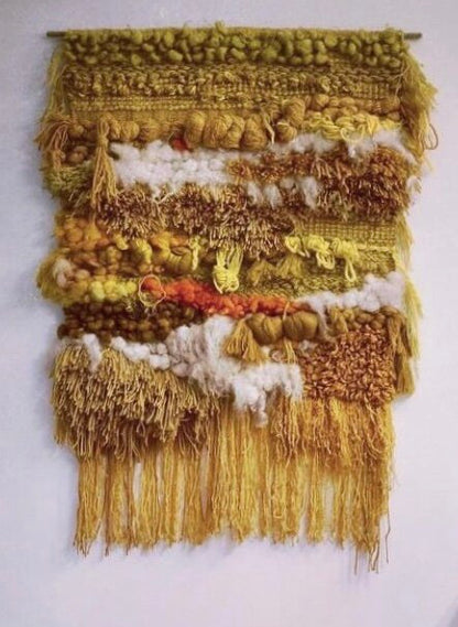 BIG BEAUTIFUL TEXTURAL ABSTRACT WALL HANGING-MID CENTURY LOOMED & HAND WOVEN