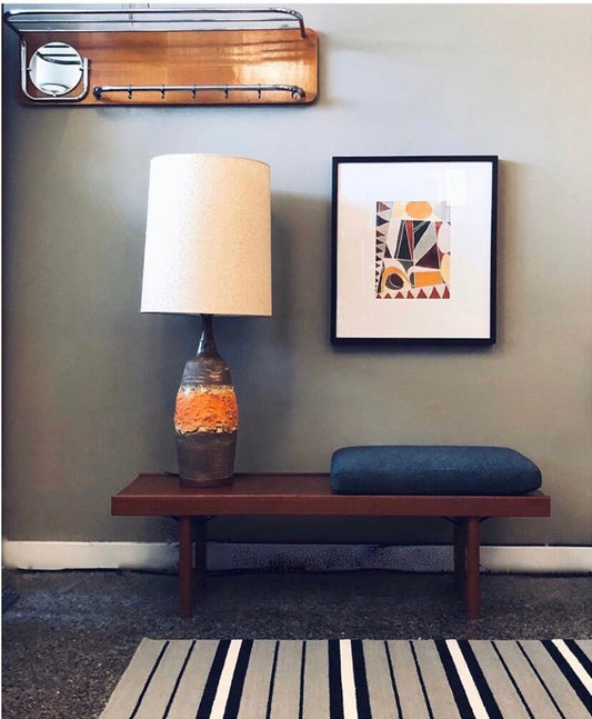 TABLE LAMP PAIR BROWN & ORANGE w/ORIGINAL SHADE