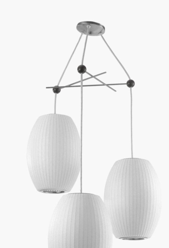TWO LARGE / ONE MEDIUM NELSON BUBBLE LIGHT W/ HANGING TRIPOD