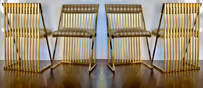 SET OF 4 1970s/1980s SLAT BACK BRASS DINING or OCCASIONAL CHAIRS