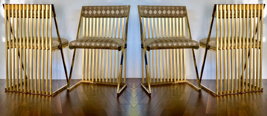 SET OF 4 1970s/1980s SLAT BACK BRASS DINING or OCCASIONAL CHAIRS
