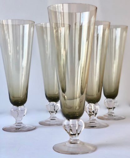 1950s SMOKY CRYSTAL CHAMPAGNE FLUTES/ PARFAIT GLASSES- SET OF 4