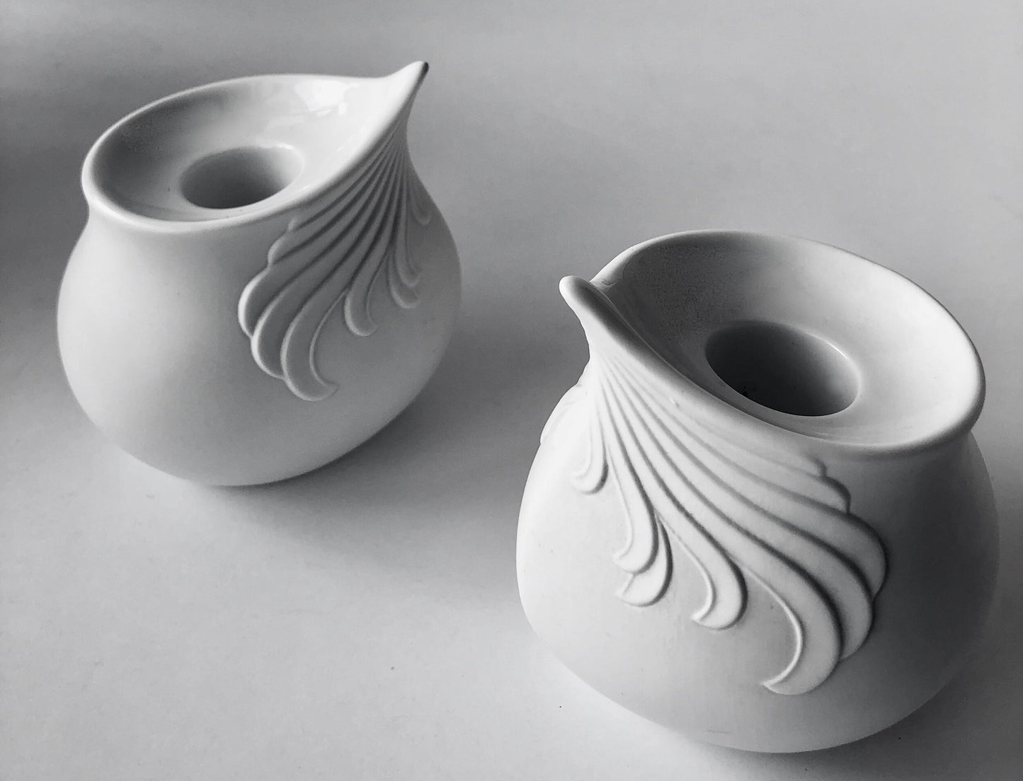 WHITE MATTE PORCELAIN VASE KAISER GERMANY CANDLE HOLDER SET