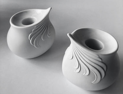 WHITE MATTE PORCELAIN VASE KAISER GERMANY CANDLE HOLDER SET