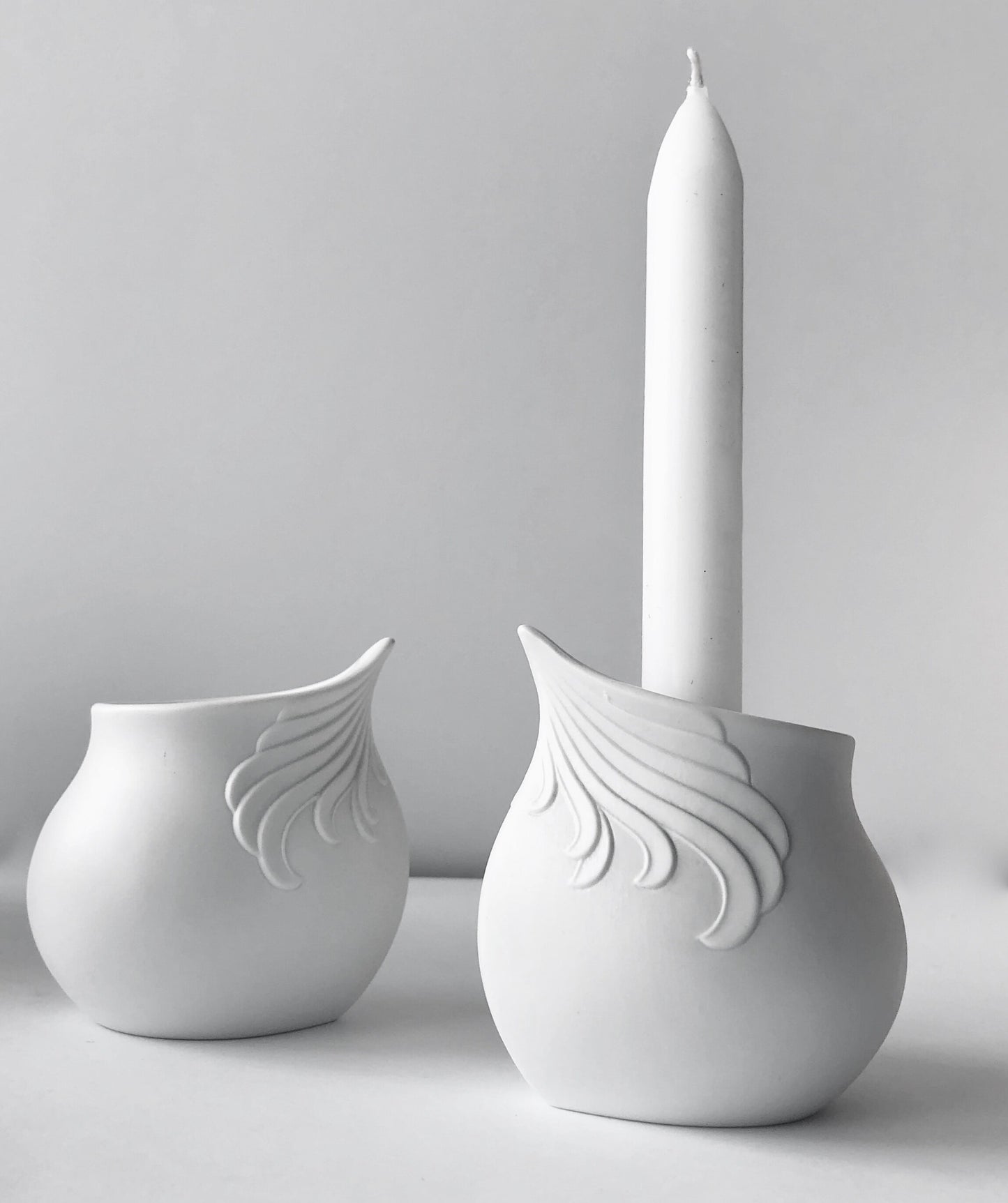 WHITE MATTE PORCELAIN VASE KAISER GERMANY CANDLE HOLDER SET