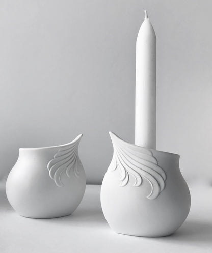 WHITE MATTE PORCELAIN VASE KAISER GERMANY CANDLE HOLDER SET