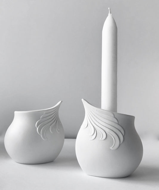 WHITE MATTE PORCELAIN VASE KAISER GERMANY CANDLE HOLDER SET
