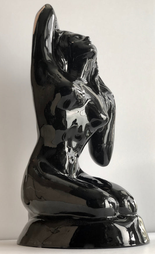 LARGE BLACK CERAMIC VINTAGE NUDE SCULPTURE